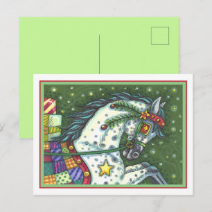 POSTAL FESTIVA GRIS PINTADO EN UN TRINEO ABIERTO DE UN CABALLO, C
