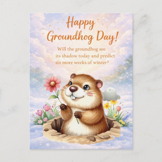 Postal Festiva Groundhog Day watercolor  (Anverso)