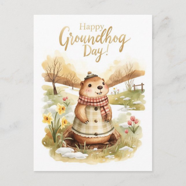 Postal Festiva Groundhog day watercolor (Anverso)