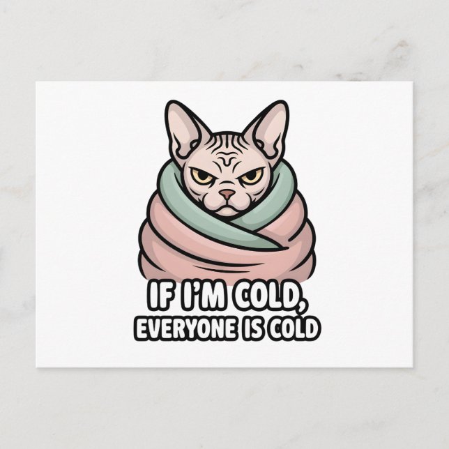 Postal Festiva Grumpy Sphynx Cat Cold Humor Cartoon Art (Anverso)
