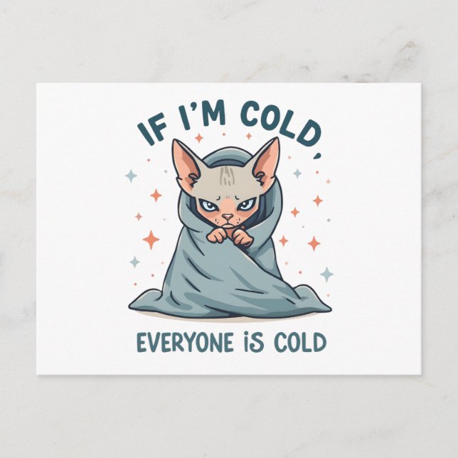 Postal Festiva Grumpy Sphynx Cat Cold Humor Cartoon Design (Anverso)