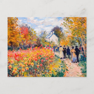 Postal Festiva Grupo caminando en jardín otoñal con flores