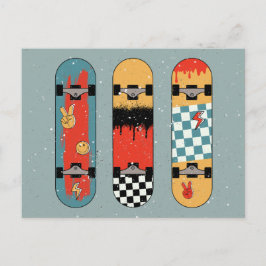 Postal Festiva Guay azul para el patineta retro