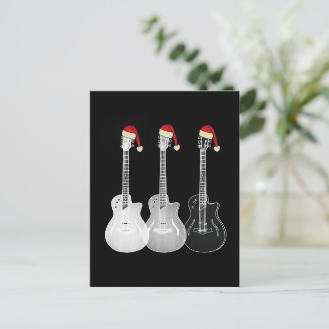 Postal Festiva Guay Guitar Santa Black y White (Anverso de pie)