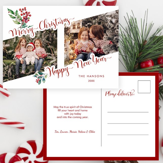 Postal Festiva Guay Merry Christmas Caligraphy Holly 2-Photo (Subido por el creador)