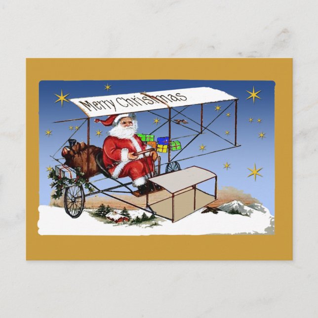 Postal Festiva Guay Vintage Biplane Santa Claus (Anverso)