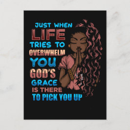 Postal Festiva Guerrera de oración de mujer negra rezando a Dios