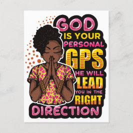 Postal Festiva Guerrera de oración de mujer negra rezando a Dios