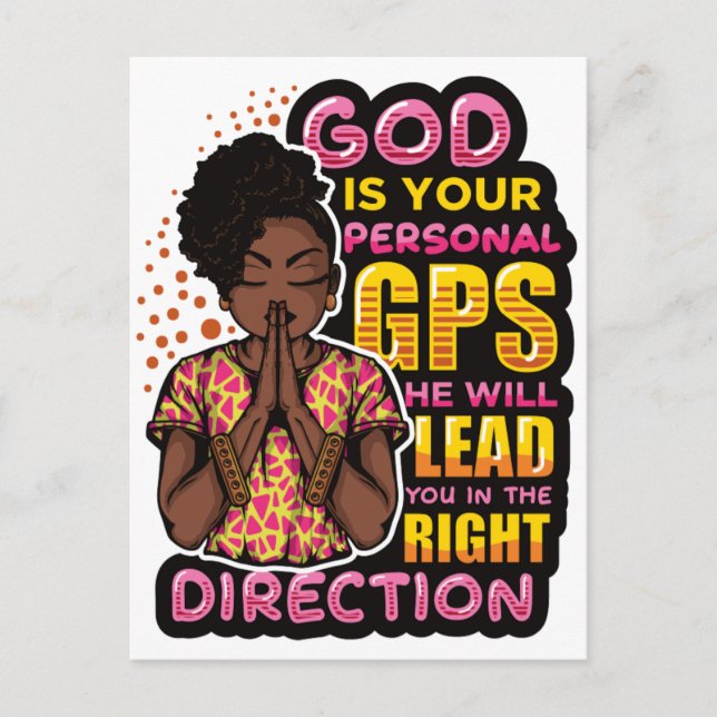 Postal Festiva Guerrera de oración de mujer negra rezando a Dios (Anverso)
