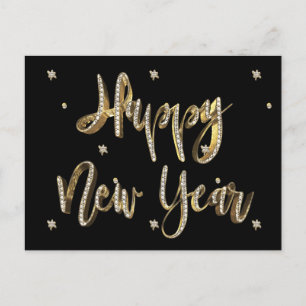 Postal Festiva Guión de oro de diamantes blancos Feliz Año Nuevo
