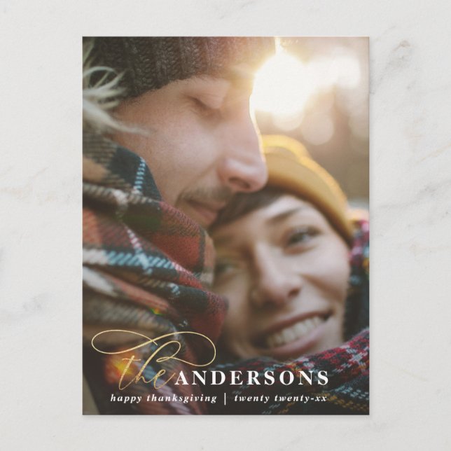 Postal Festiva Guión dorado agujereado rojo Día de acción de grac (Anverso)