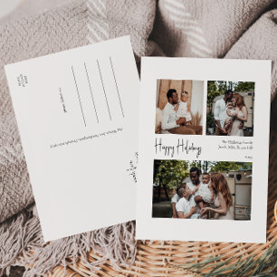 Postal Festiva Guión moderno Felices Fiestas centradas en tres fo