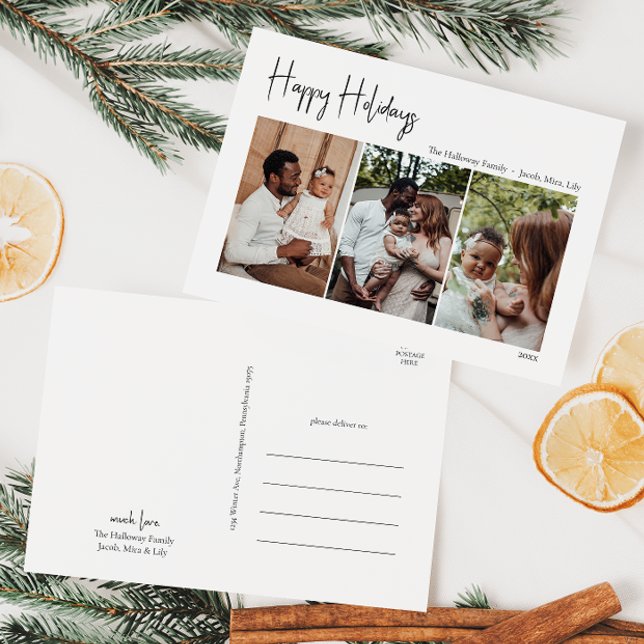 Postal Festiva Guión moderno Felices Fiestas Tres Fotos (Subido por el creador)