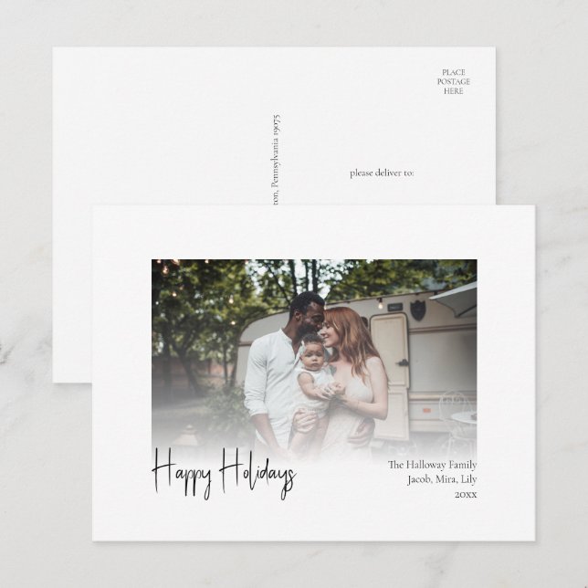 Postal Festiva Guión moderno Felices vacaciones Faded Photo (Anverso / Reverso)