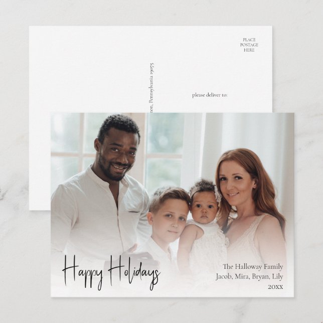 Postal Festiva Guión moderno Felices vacaciones foto completa (Anverso / Reverso)