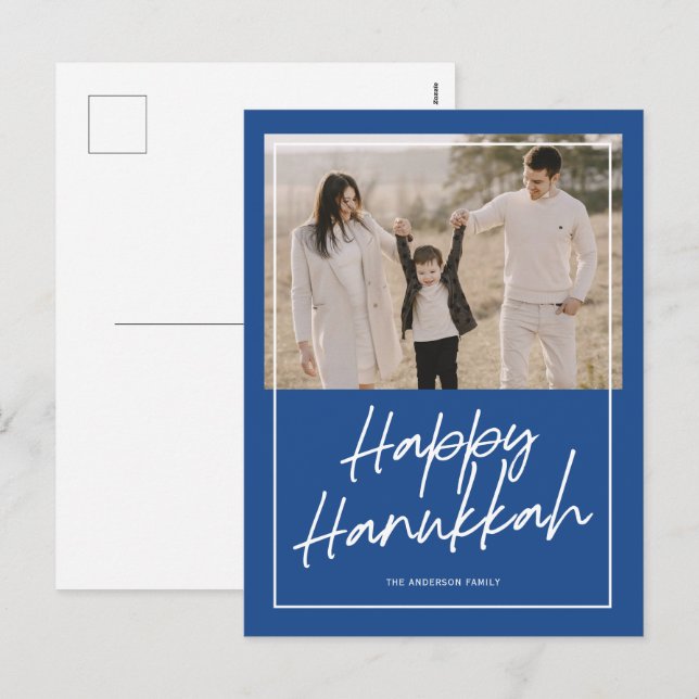 Postal Festiva Guión moderno Felíz foto de feriado de Hanukkah Po (Anverso / Reverso)