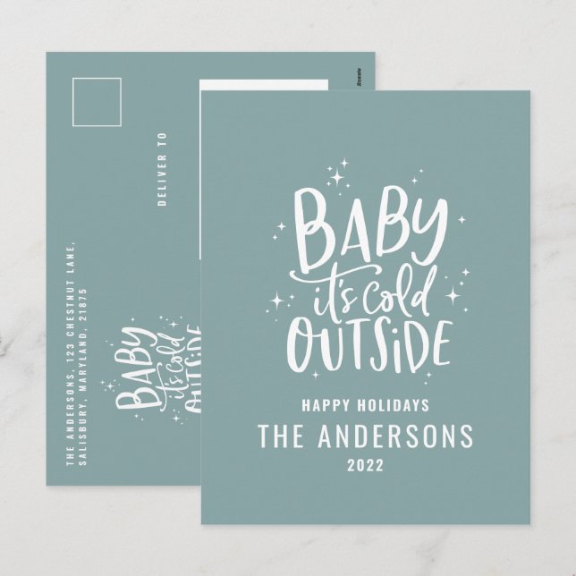 Postal Festiva Guión moderno mínimo azul elegante (Anverso / Reverso)