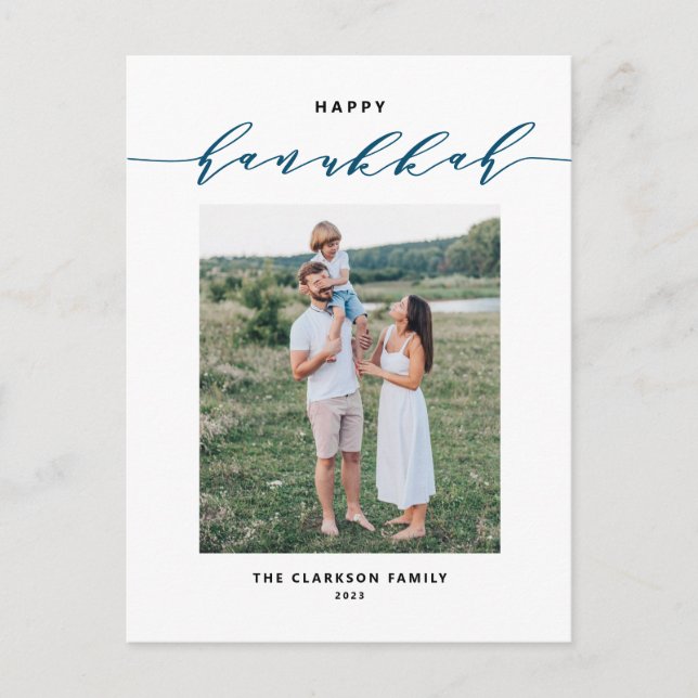 Postal Festiva Guión moderno y elegante Happy Hanukkah Photo (Anverso)