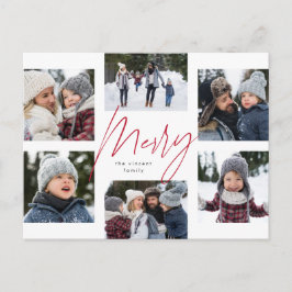 Postal Festiva Guión rojo alegre moderno 6 collage de Navidades f
