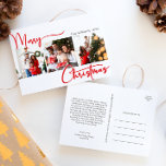 Postal Festiva Guión rojo Feliz año navideño en la foto de Review<br><div class="desc">Celebra la temporada con este guión rojo Feliz año de Navidad en la reseña 3 postal de festividades con un toque de elegancia. El diseño de la moda se caracteriza por una paleta de colores simple en rojo y blanco que evoca el espíritu acogedor del invierno. Su atractivo moderno y...</div>