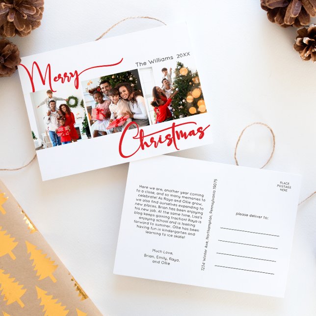 Postal Festiva Guión rojo Feliz año navideño en la foto de Review (Subido por el creador)