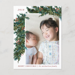 Postal Festiva Guirnalda botánica con foto de bayas de invierno