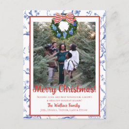 Postal Festiva Guirnalda Chinoiserie, azul y blanco abuelito