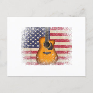 Postal Festiva Guitarra 4 de julio Regalo Bandera Americana USA -