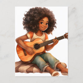 Postal Festiva Guitarra chica negro magia melanina chicas de piel