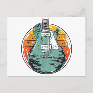 Postal Festiva Guitarra Eléctrica Retro Atardecer Vintage Banda d