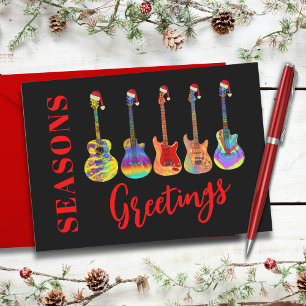 Postal Festiva Guitarras personalizadas con sombreros de Santa Sa