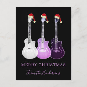 Postal Festiva Guitarrias personalizadas Merry Christmas Pink