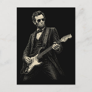 Postal Festiva Guitarrista genial Lincoln Grabado vintage