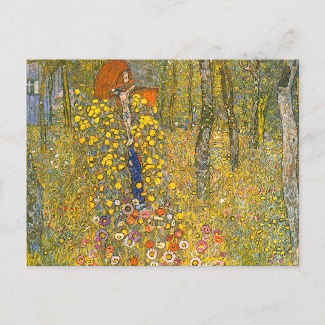 Postal Festiva Gustav Klimt Farm Garden con Crucifix (Anverso)