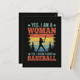 Postal Festiva Hablo con Fluidez Béisbol Jugadora Fan