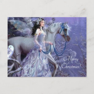 Postal Festiva hada de invierno con caballo