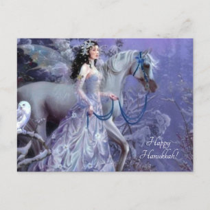 Postal Festiva hada de invierno con caballo