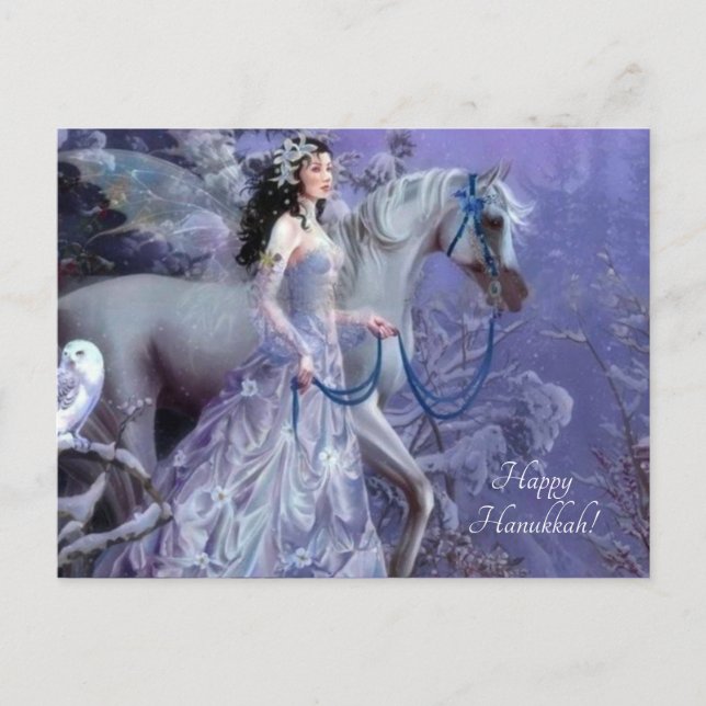 Postal Festiva hada de invierno con caballo (Anverso)