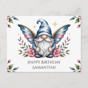 Postal Festiva Hada Gnomo y Rosa con Texto Personalizado