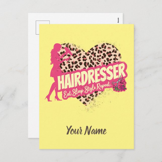 Postal Festiva Hairdresser Leopard Hair Hustler Hairstylist (Anverso / Reverso)