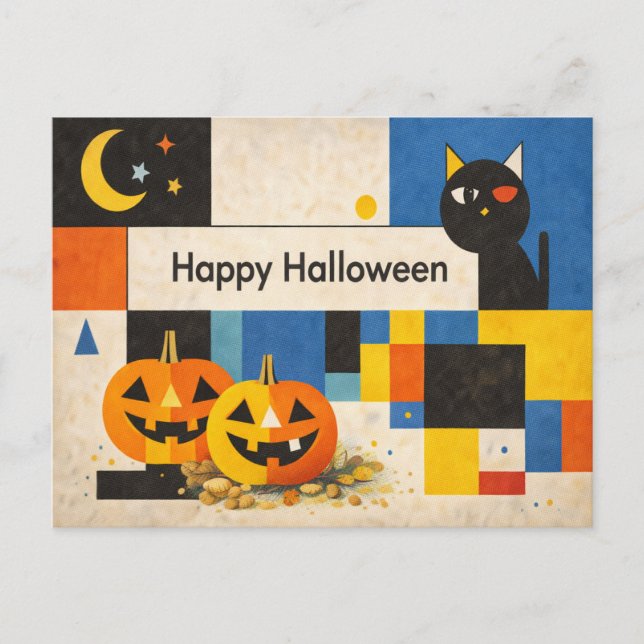 Postal Festiva Halloween Abstracto Colorido Moderno (Anverso)
