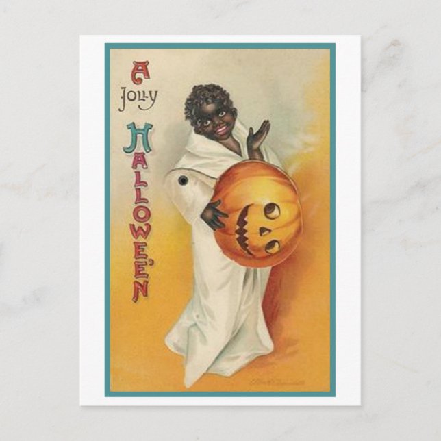 Postal Festiva Halloween Africano-Americano de época (Anverso)