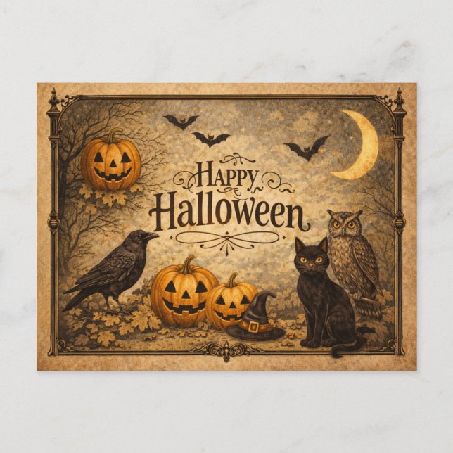 Postal Festiva Halloween Antiguo Ornamentado (Anverso)