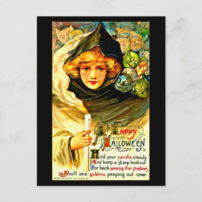 Postal Festiva Halloween artístico-vintage post-festividad 33 (Anverso)