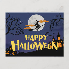 Postal Festiva Halloween azul amarillo moderno