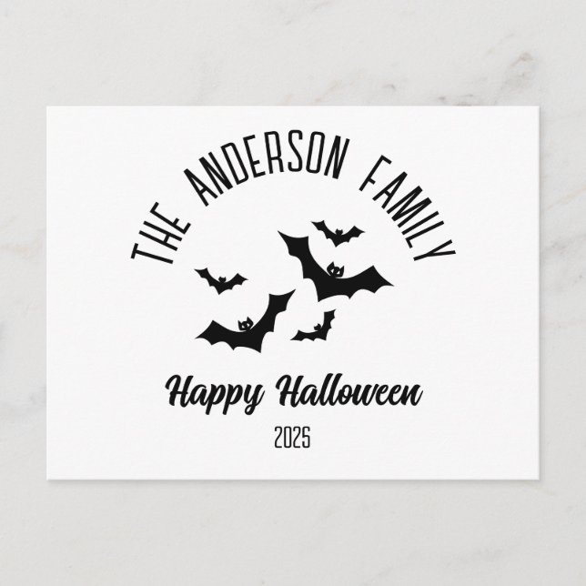 Postal Festiva Halloween Black Bats Nombre personalizado año (Anverso)