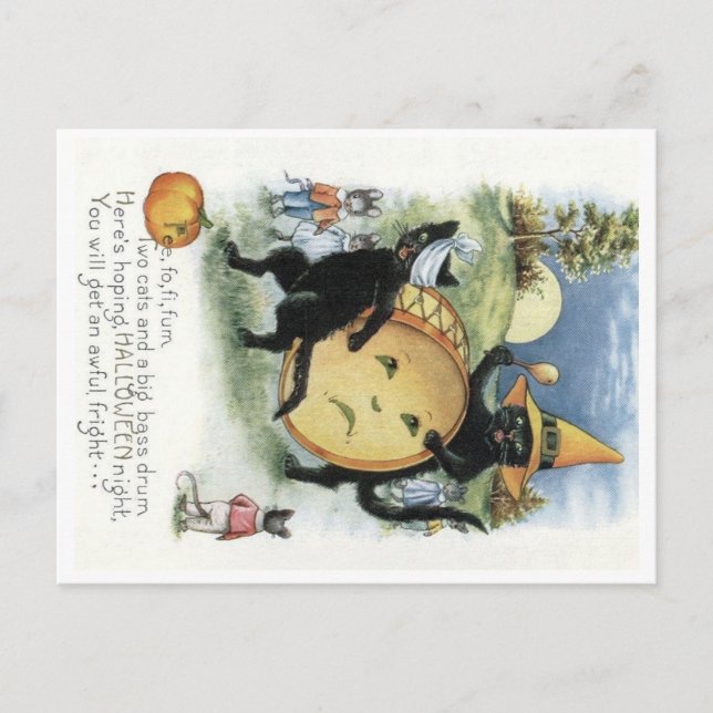 Postal Festiva Halloween Black Cat Kitten Mice Mouse Postcard (Anverso)