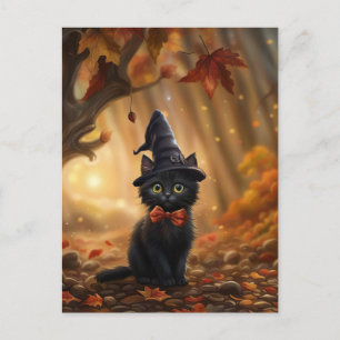Postal Festiva Halloween Black Cat Witch Gorra Fall deja de lado