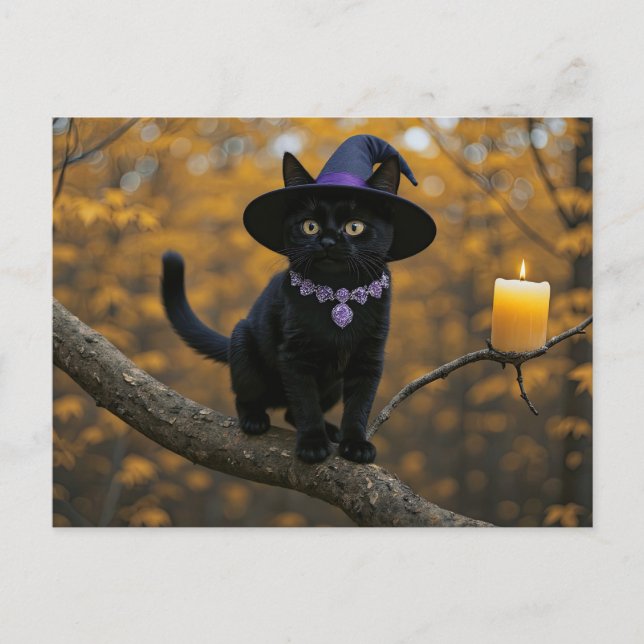Postal Festiva Halloween Black Cat Witchen Candle Cute (Anverso)