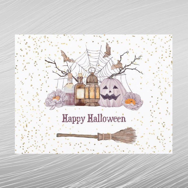 Postal Festiva Halloween Broom Pumpkin Spider Web Lantern (Subido por el creador)